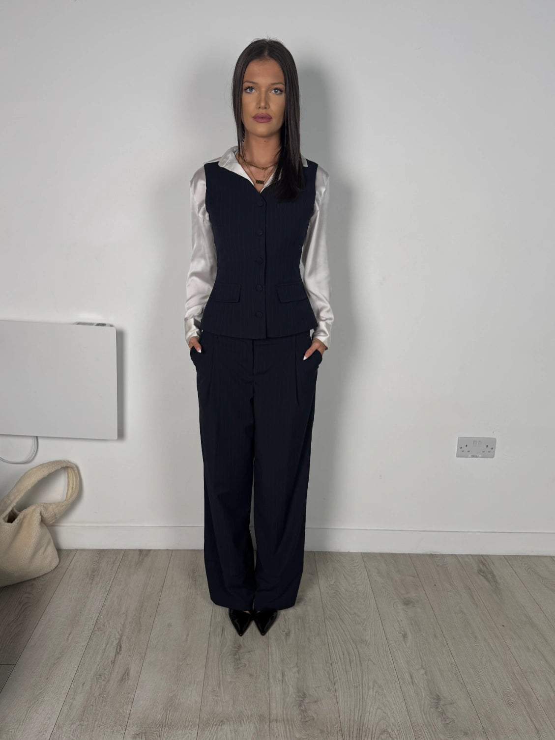 Isla Trousers - Navy Pinstripe