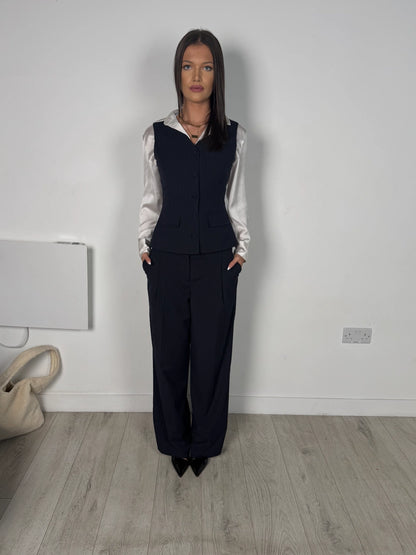 Isla Trousers - Navy Pinstripe