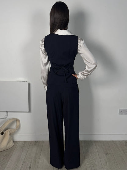 Isla Trousers - Navy Pinstripe