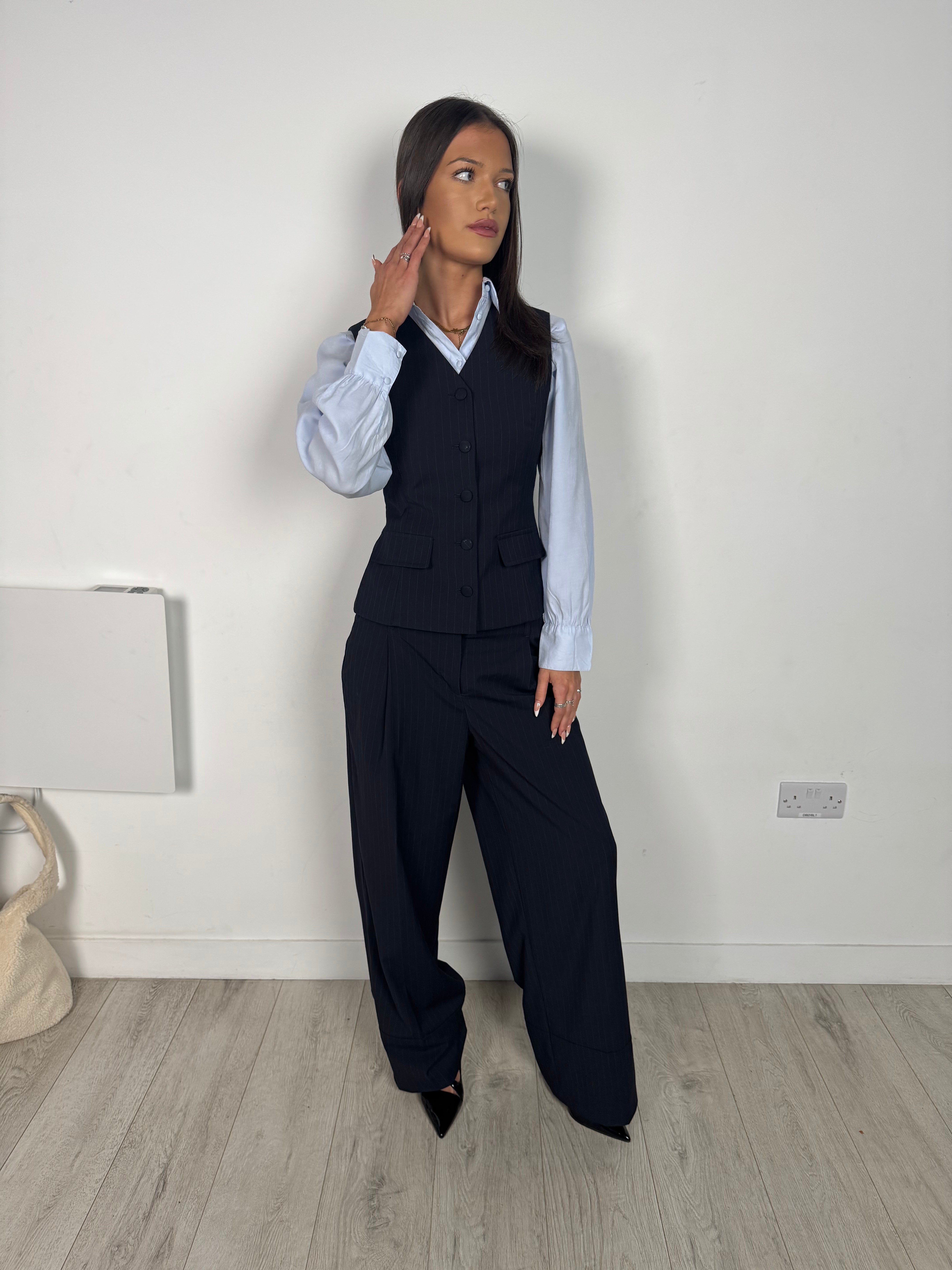 Isla Waistcoat- Navy Pinstripe