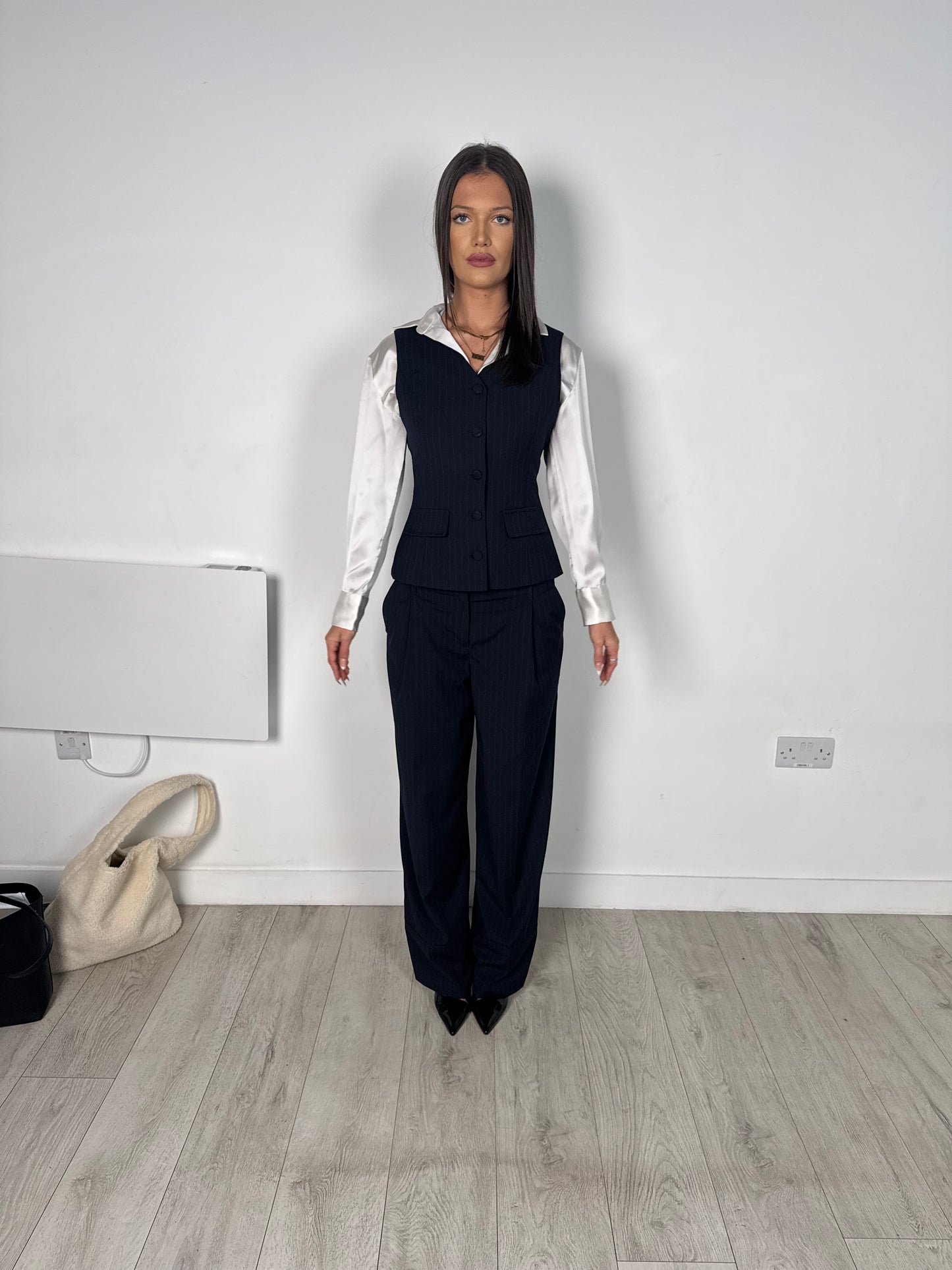 Isla Trousers - Navy Pinstripe
