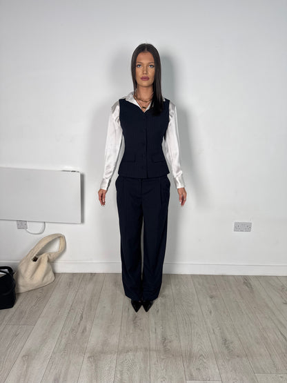 Isla Trousers - Navy Pinstripe