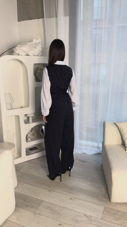 Isla Trousers - Navy Pinstripe