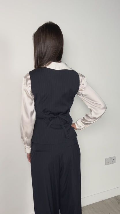 Isla Trousers - Navy Pinstripe
